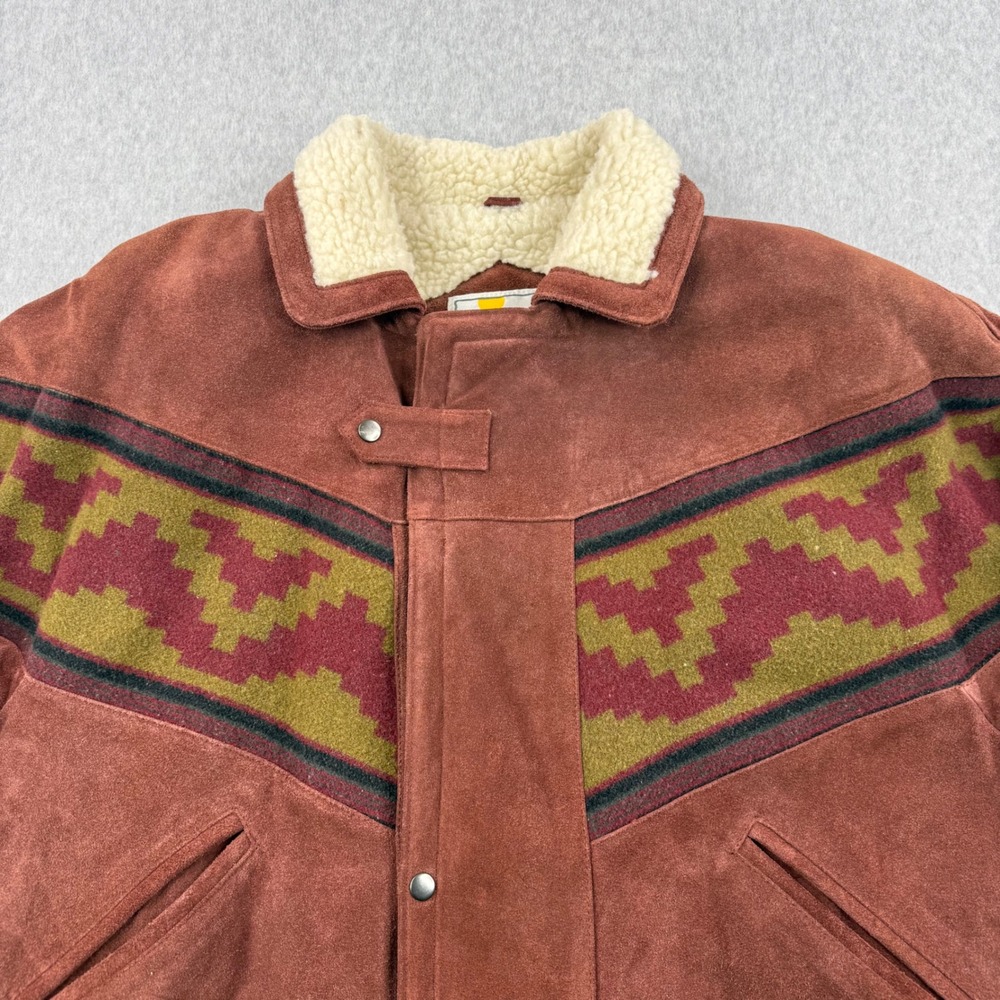 Vintage Mesa Ridge Jacket Mens XL Brown Suede Leather Western Sherpa Lined 90s - Picture 2 of 12